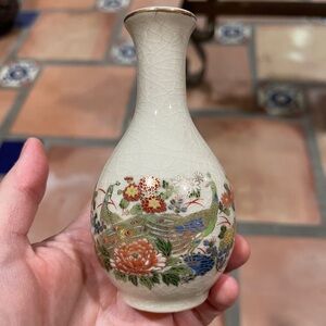 Vintage Japan 4.5" Peacock Vase Porcelain Japanese Rare Gold Trim